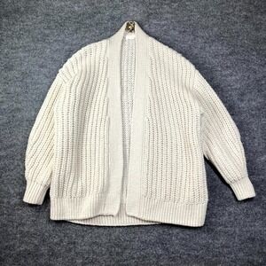 H&M Cardigan Sweater Womens Small Beige Chunky Knit Ribbed Drop Shoulder Warm